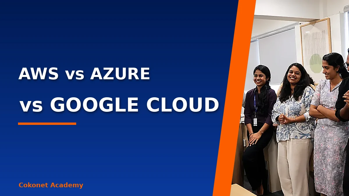 Three cloud platform consoles compared side by side on a laptop by a learner in Kerala
