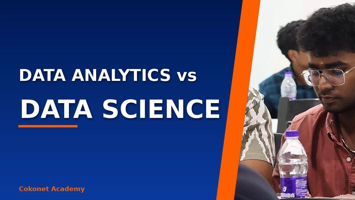 Split view of a data analyst building a Power BI dashboard and a data scientist writing Python machine learning code