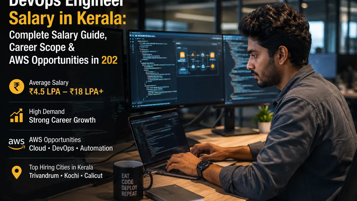 DevOps engineer managing AWS cloud pipelines — DevOps salary guide for Kerala 2026