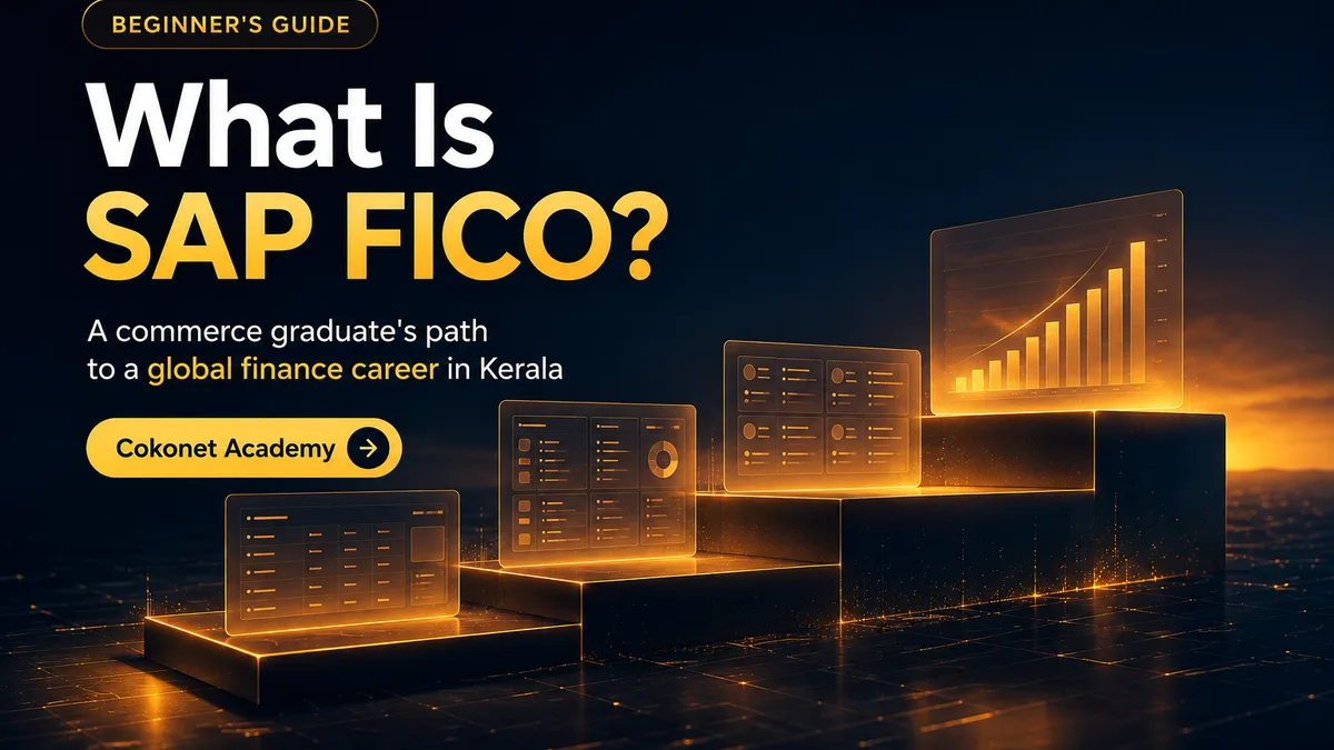 SAP FICO consultant reviewing financial reporting dashboards in an office