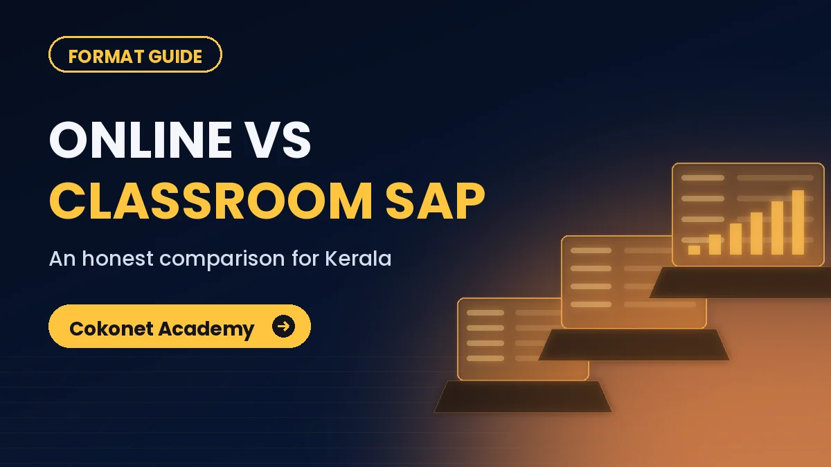 Split view of a SAP classroom batch in Trivandrum and a live online SAP class