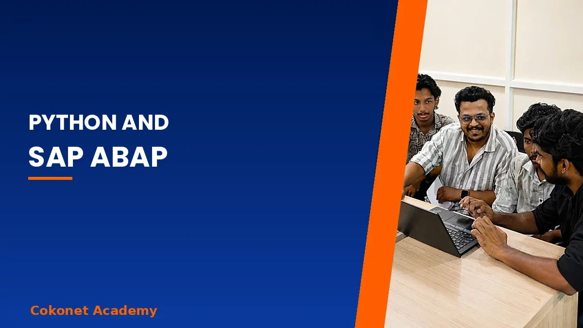 Python and SAP ABAP banner with learners working on a laptop at Cokonet Academy