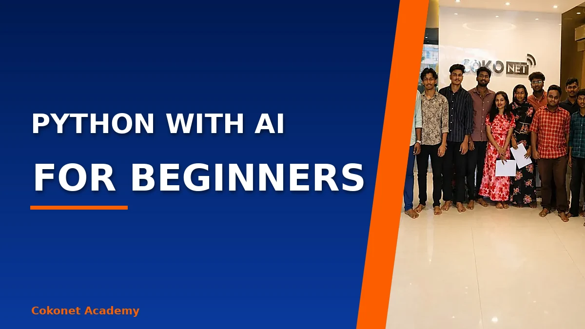 Beginner learning Python with an AI coding assistant on a laptop at a training centre in Kerala