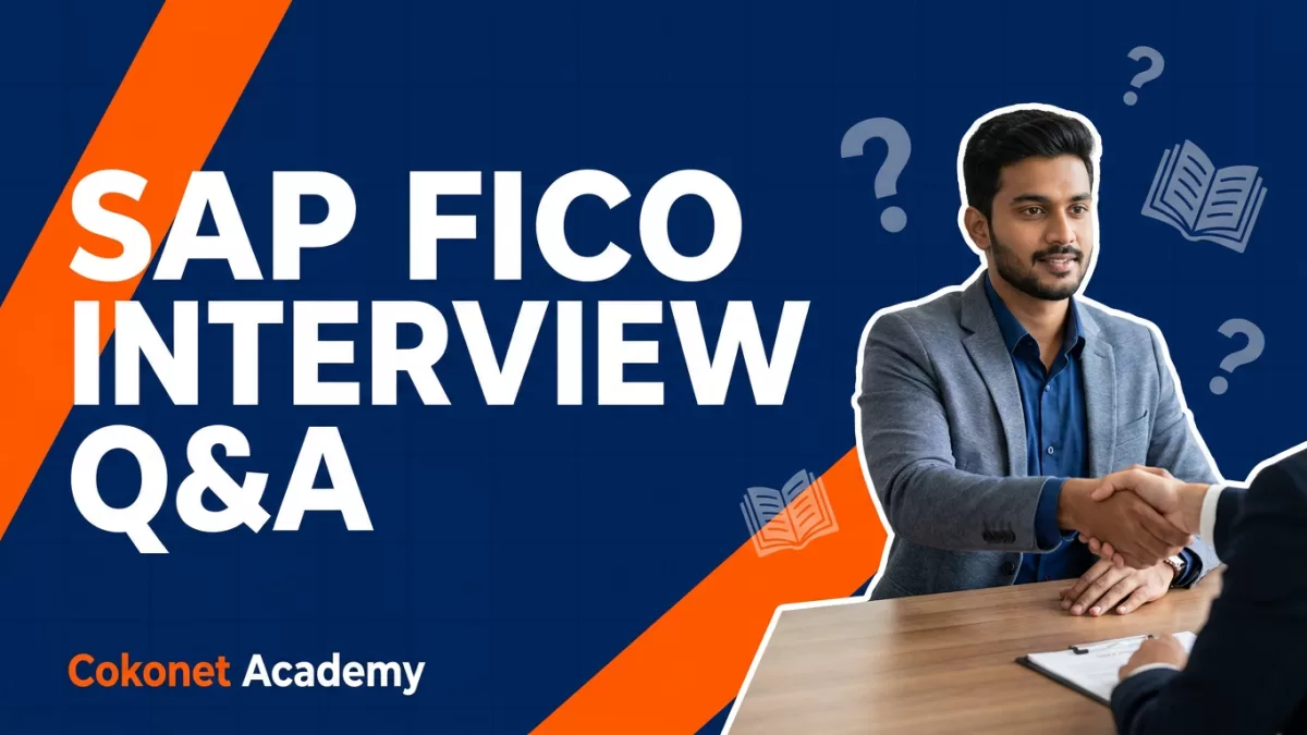 Fresher preparing for an SAP FICO interview with financial accounting notes and a laptop showing SAP
